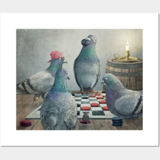 Checker Playing Pigeons Posters and Art